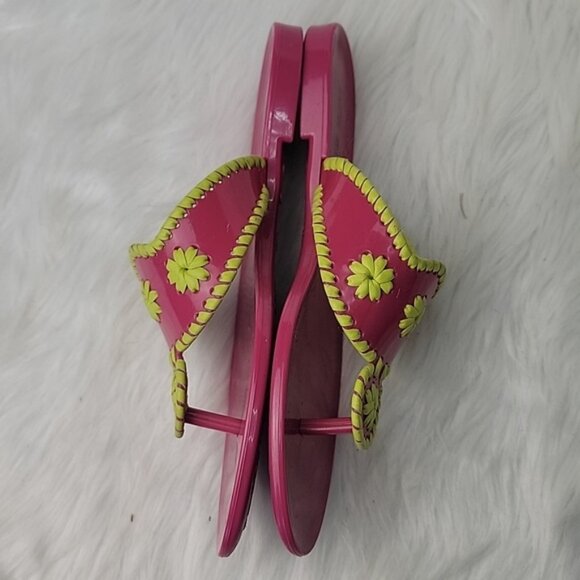 JACK ROGERS Jacks Flat Jelly Pink Two Tone Neon Plastic Slip On Thong Sandals 5 - Picture 6 of 11